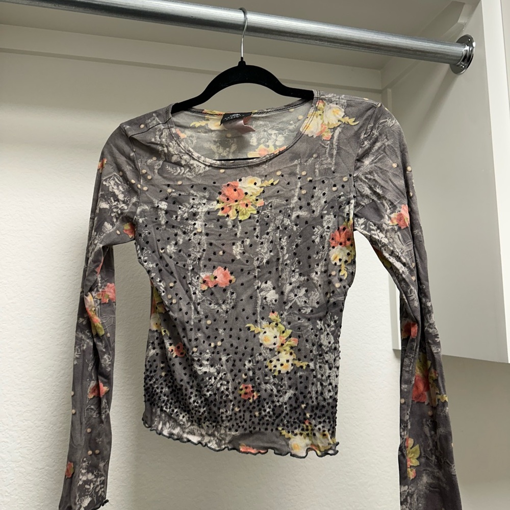 Y2K Vintage Anxiety Cafe Floral Mesh Top! 🖤